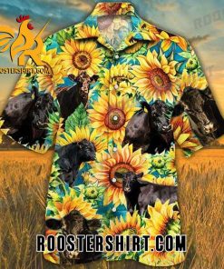 Quality Black Angus Cattle Sunflower Watercolor Hawaiian Shirt