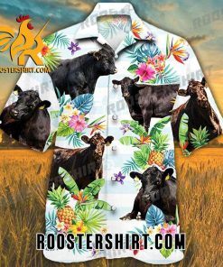 Quality Black Angus Cattle Tropical Flower Hawaiian Shirt