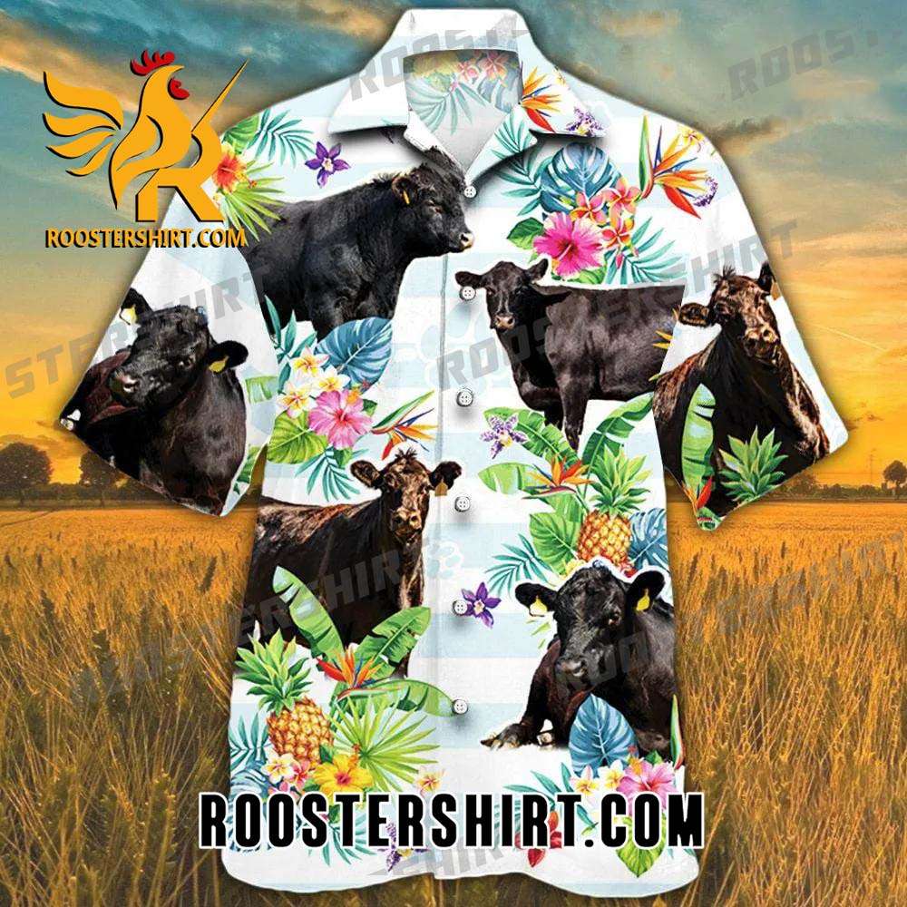 Quality Black Angus Cattle Tropical Flower Hawaiian Shirt