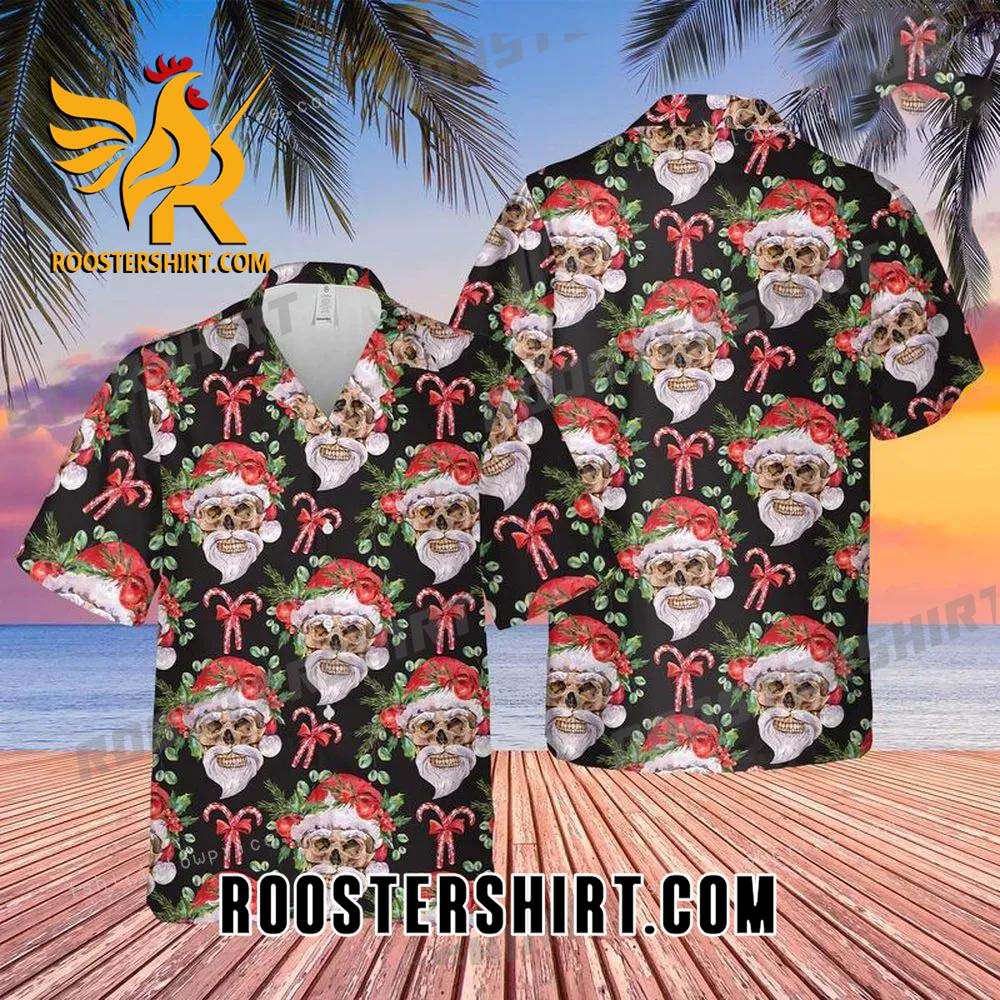 Quality Black Christmas Santa Skull Cheap Hawaiian Shirt