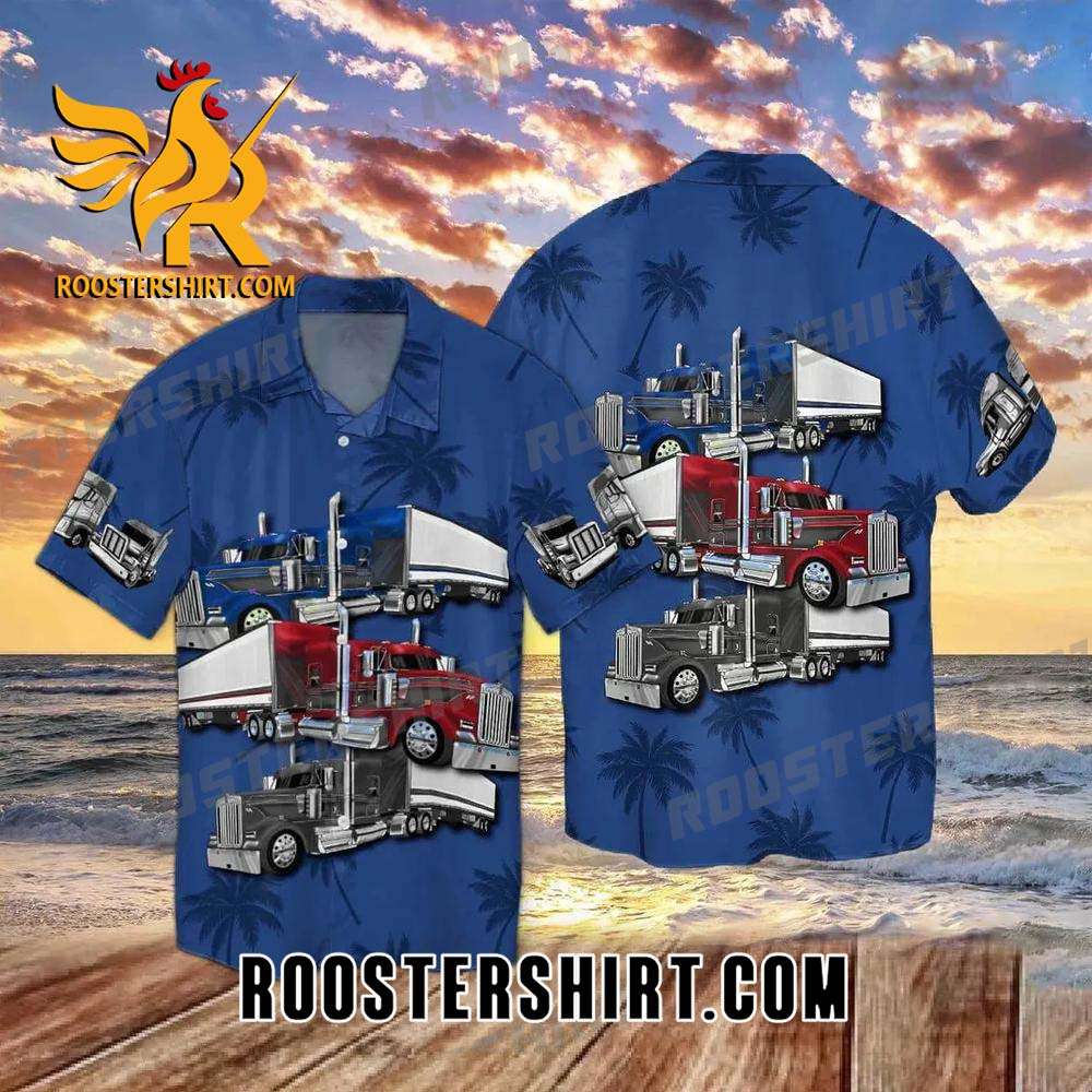 Quality Blue Red Gray Truck Hawaiian Shirt Good Gifts For Truck Drivers