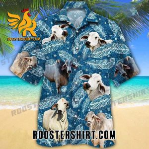 Quality Brahman Cattle Blue Feather Hawaiian Shirt