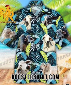 Quality Brahman Cattle Jungle Leaves Hawaiian Shirt