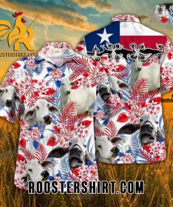 Quality Brahman Cattle Texas Flag Hawaiian Shirt