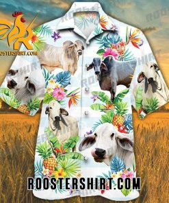 Quality Brahman Cattle Tropical Flower Hawaiian Shirt