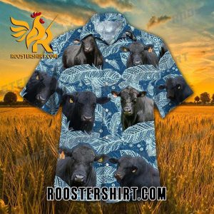 Quality Brangus Cattle Blue Feather Hawaiian Shirt