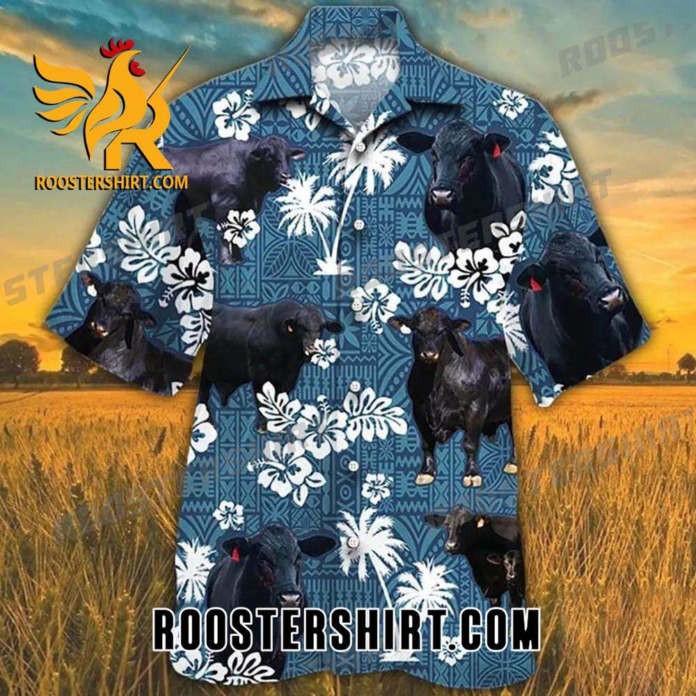 Quality Brangus Cattle Blue Tribal Pattern Hawaiian Shirt