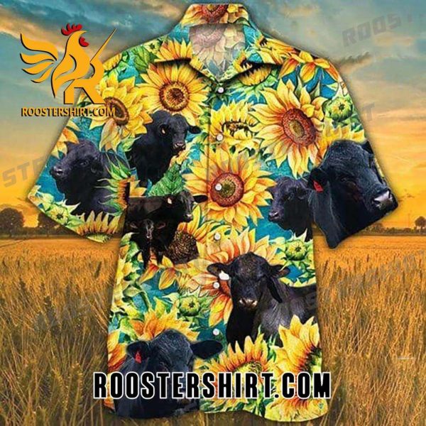 Quality Brangus Cattle Sunflower Watercolor Hawaiian Shirt