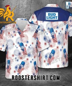 Quality Bud Light American Flag Fireworks Aloha Hawaiian Shirt