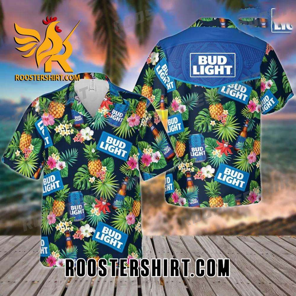 Quality Bud Light Beer Logo All Over Print 3D Flowery Aloha Summer Beach Hawaiian Shirt