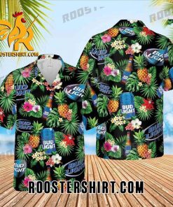 Quality Bud Light Blue Tropical Flower Hawaiian Shirt