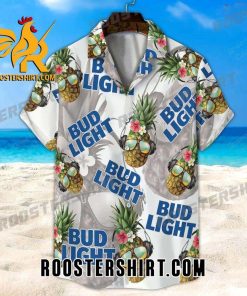 Quality Bud Light Funny Pineapple All Over Print 3D Unisex White Hawaiian Shirt