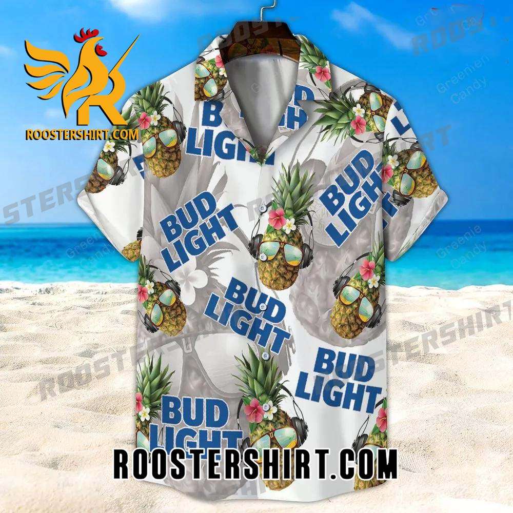 Quality Bud Light Funny Pineapple All Over Print 3D Unisex White Hawaiian Shirt