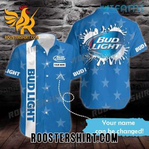 Quality Bud Light Hawaiian Shirt Star Pattern Custom Name Gift For Beer Fans