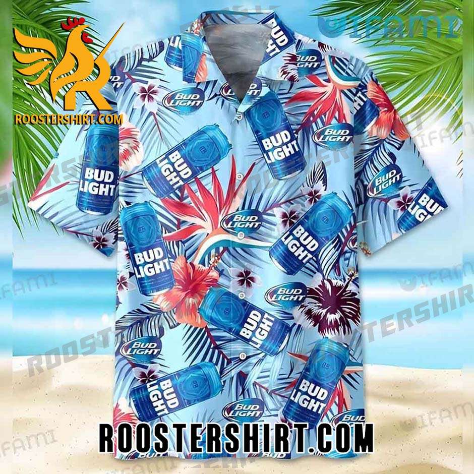 Quality Bud Light Hawaiian Shirt Tropical Hibiscus For Beer Fans