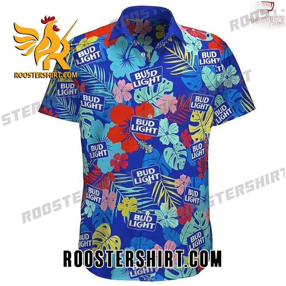 Quality Bud Light Hibiscus Blue Aloha Hawaiian Shirt