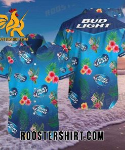 Quality Bud Light Hibiscus Blue Hawaiian Shirt Bud Beer Tee