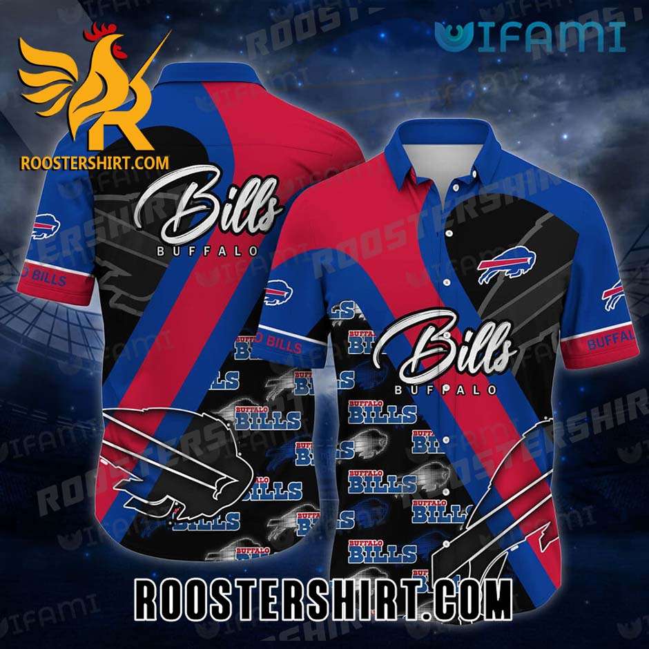 Quality Buffalo Bills Hawaiian Shirt Pattern Black Blue Red For Bills Fans