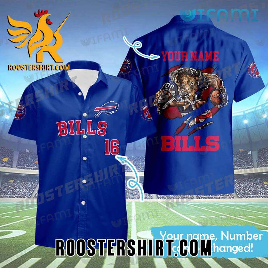 Quality Buffalo Bills Hawaiian Shirt Personalized Name Mascot For Bills Fans