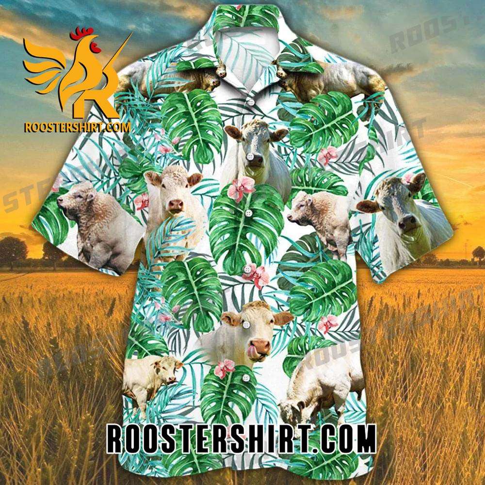 Quality Charolais Cattle Tropical Plant Hawaiian Shirt