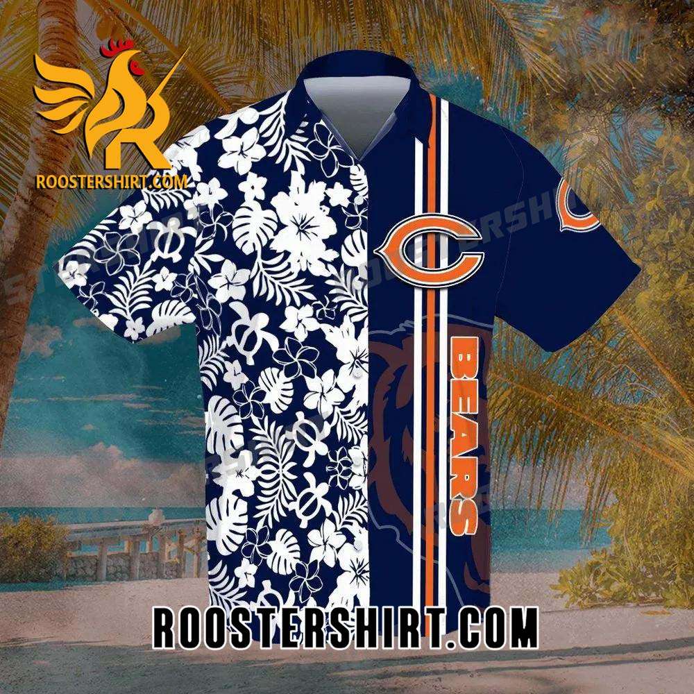 Quality Chicago Bears All Over Print 3D Flowery Short Sleeve Dress Shirt Hawaiian Summer Aloha Beach Shirt - Navy
