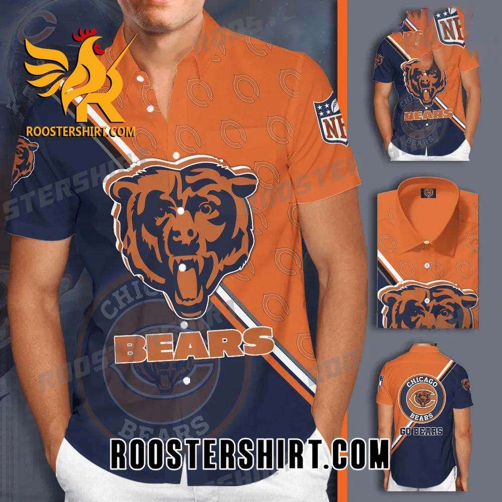 Quality Chicago Bears Logo All Over Print 3D Short Sleeve Dress Shirt Hawaiian Summer Aloha Beach Shirt - Navy Orange