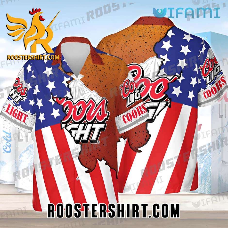 Quality Coors Light Hawaiian Shirt And Shorts Cracked Usa Flag Beer Lovers Gift