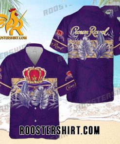 Quality Crown Royal Canadian Whisky Leaves Pattern All Over Print 3D Aloha Summer Beach Hawaiian Shirt – Purple