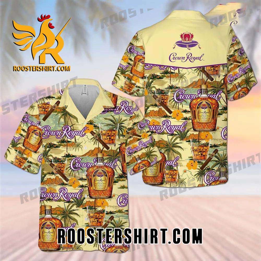 Quality Crown Royal Canadian Whisky Palm Tree All Over Print 3daloha Summer Beach Hawaiian Shirt - Light Yellow