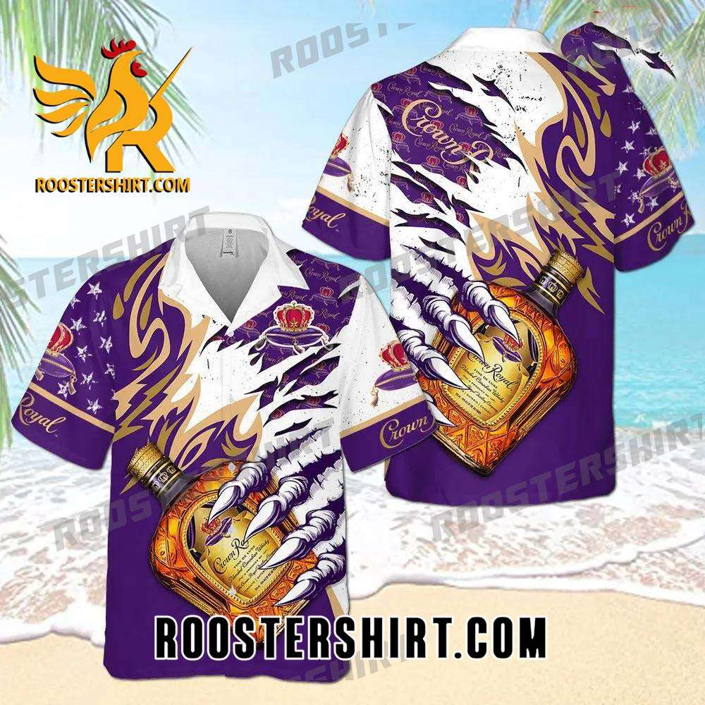 Quality Crown Royal Claws Usa Flag Pattern All Over Print 3D Aloha Summer Beach Hawaiian Shirt - White Purple