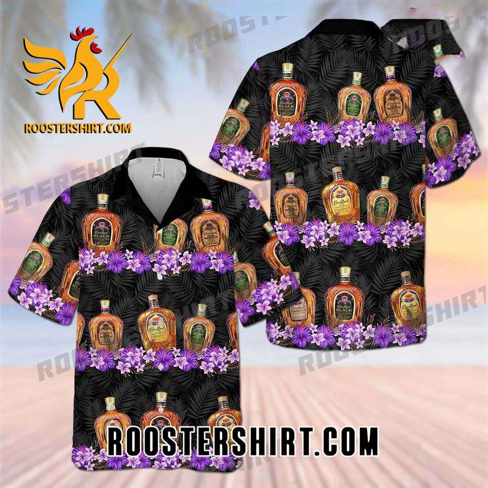 Quality Crown Royal Collections All Over Print 3D Flowery Aloha Summer Beach Hawaiian Shirt - Black