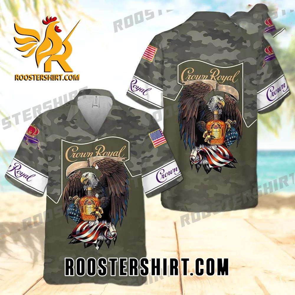 Quality Crown Royal Eagle Usa Flag All Over Print 3D Camo Aloha Summer Beach Hawaiian Shirt