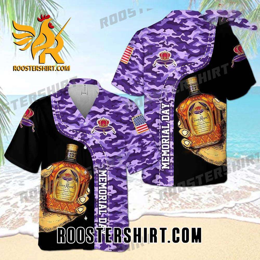 Quality Crown Royal Memorial Day All Over Print 3D Camo Aloha Summer Beach Hawaiian Shirt - Black Purple