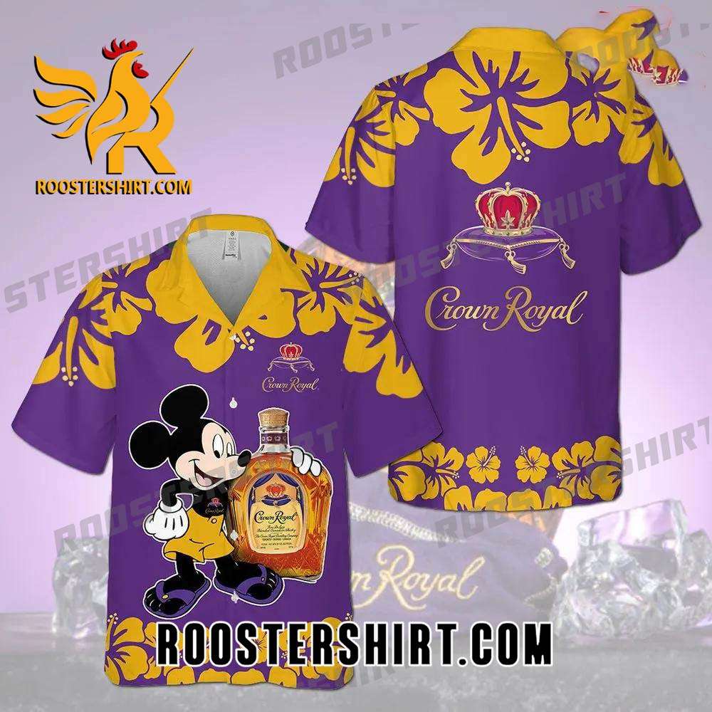 Quality Crown Royal Mickey Mouse Hibicus Flower All Over Print 3D Aloha Summer Beach Hawaiian Shirt - Purple