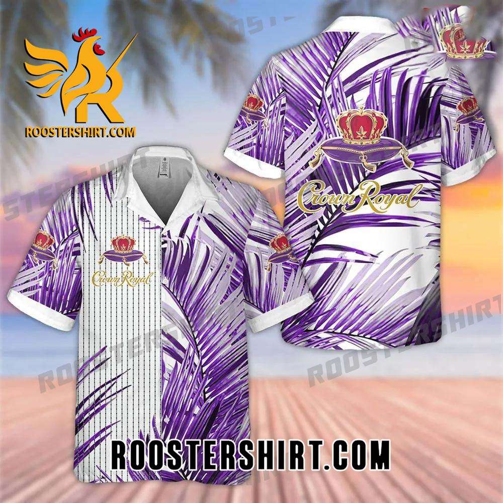 Quality Crown Royal Purple Palm Leaves All Over Print 3D Aloha Summer Beach Hawaiian Shirt - White