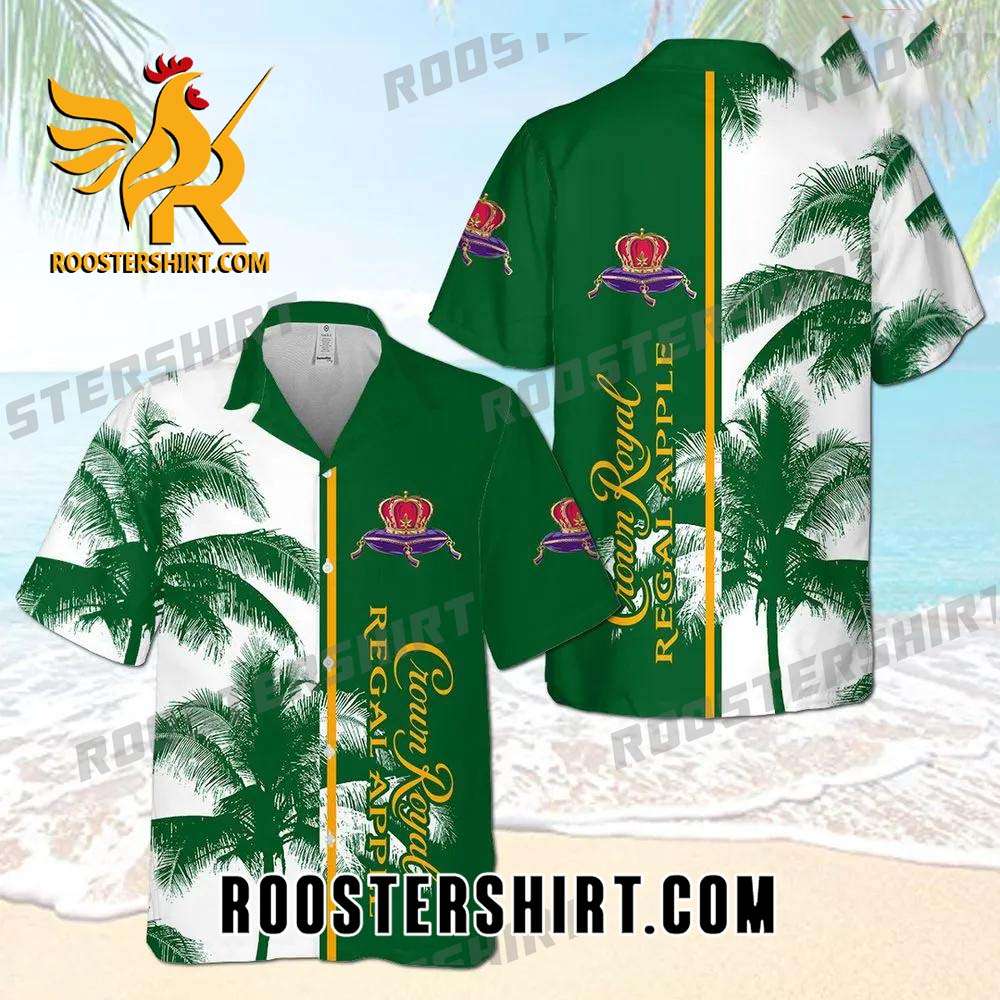 Quality Crown Royal Regal Apple Palm Tree All Over Print 3D Aloha Summer Beach Hawaiian Shirt - White Green