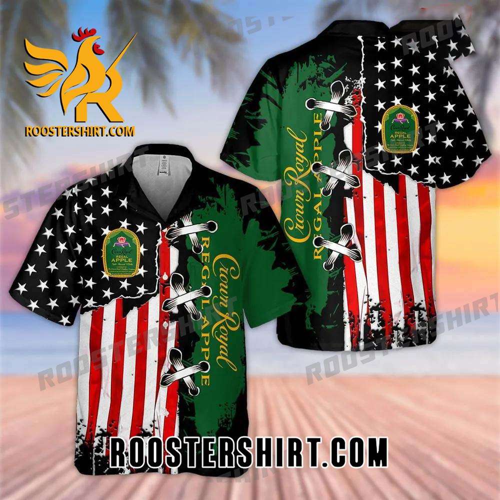 Quality Crown Royal Regal Apple Usa Flag All Over Print 3D Aloha Summer Beach Hawaiian Shirt - Black Green