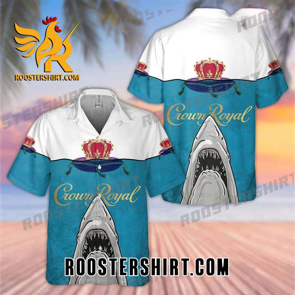 Quality Crown Royal Shark All Over Print 3D Aloha Summer Beach Hawaiian Shirt - White Blue