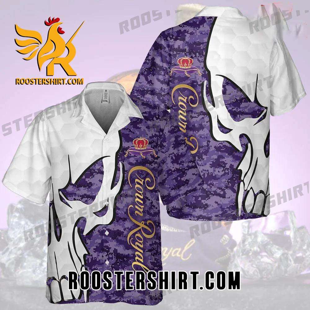 Quality Crown Royal Skull Pattern All Over Print 3D Aloha Summer Beach Hawaiian Shirt - White Purple