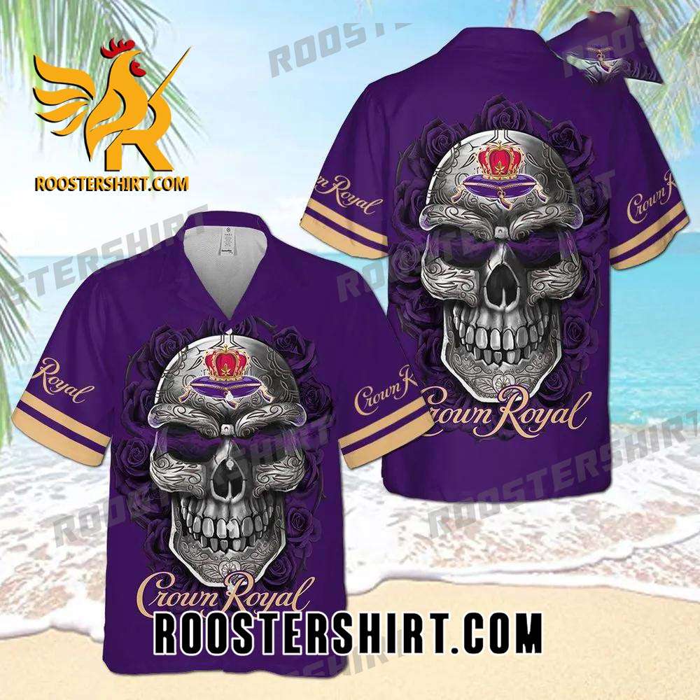 Quality Crown Royal Skull Rose All Over Print 3D Aloha Summer Beach Hawaiian Shirt - Purple