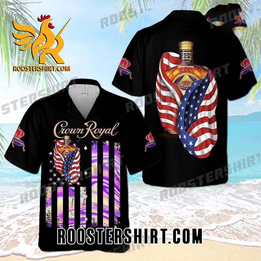 Quality Crown Royal Usa Flag All Over Print 3D Aloha Summer Beach Hawaiian Shirt - Black