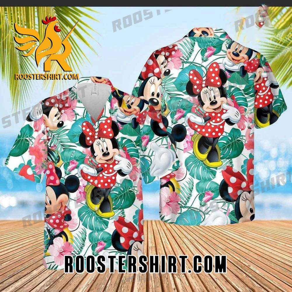 Quality Cute Minnie Mouse Disney Cartoon Graphics Tropical Hibicus All Over Print 3D Hawaiian Shirt