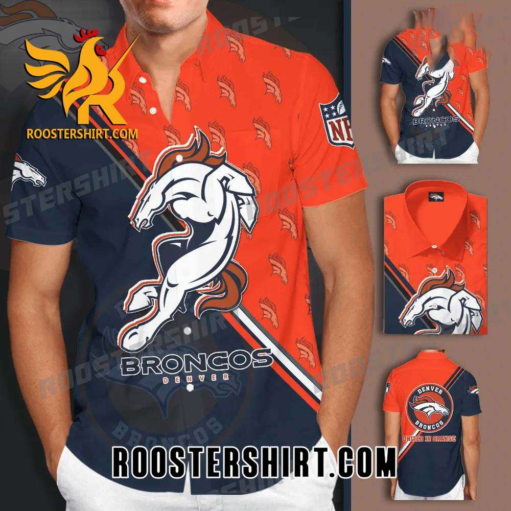 Quality Denver Broncos Logo All Over Print 3D Short Sleeve Dress Shirt Hawaiian Summer Aloha Beach Shirt - Navy Orange