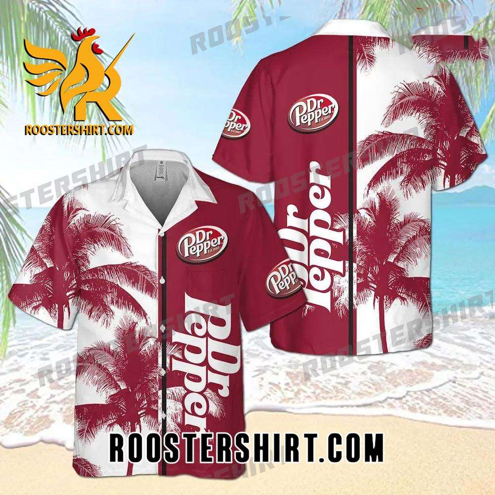 Quality Dr. Pepper Palm Tree All Over Print 3D Aloha Summer Beach Hawaiian Shirt - White Red