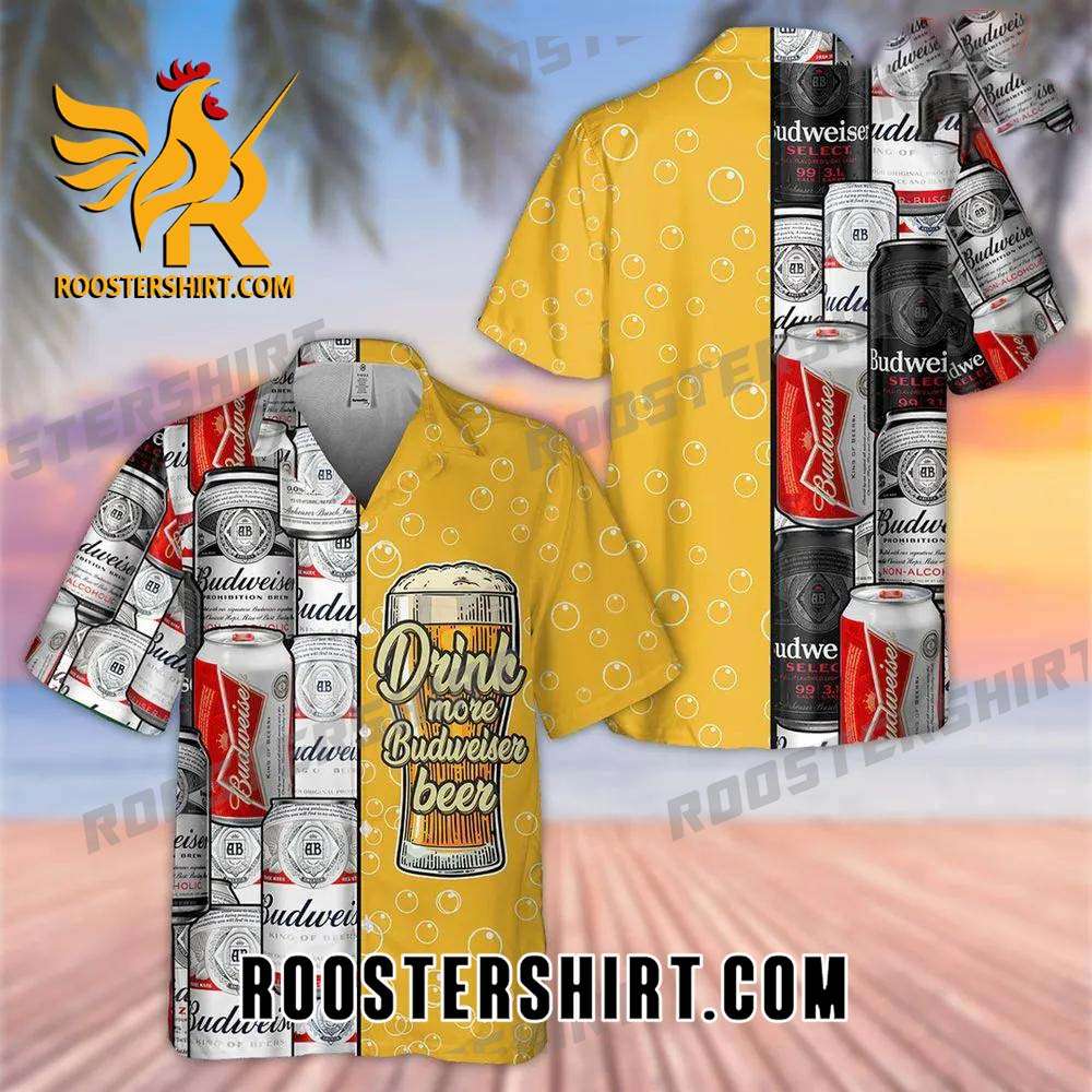 Quality Drink More Budweiser Beer All Over Print 3D Hawaiian Shirt - Yellow