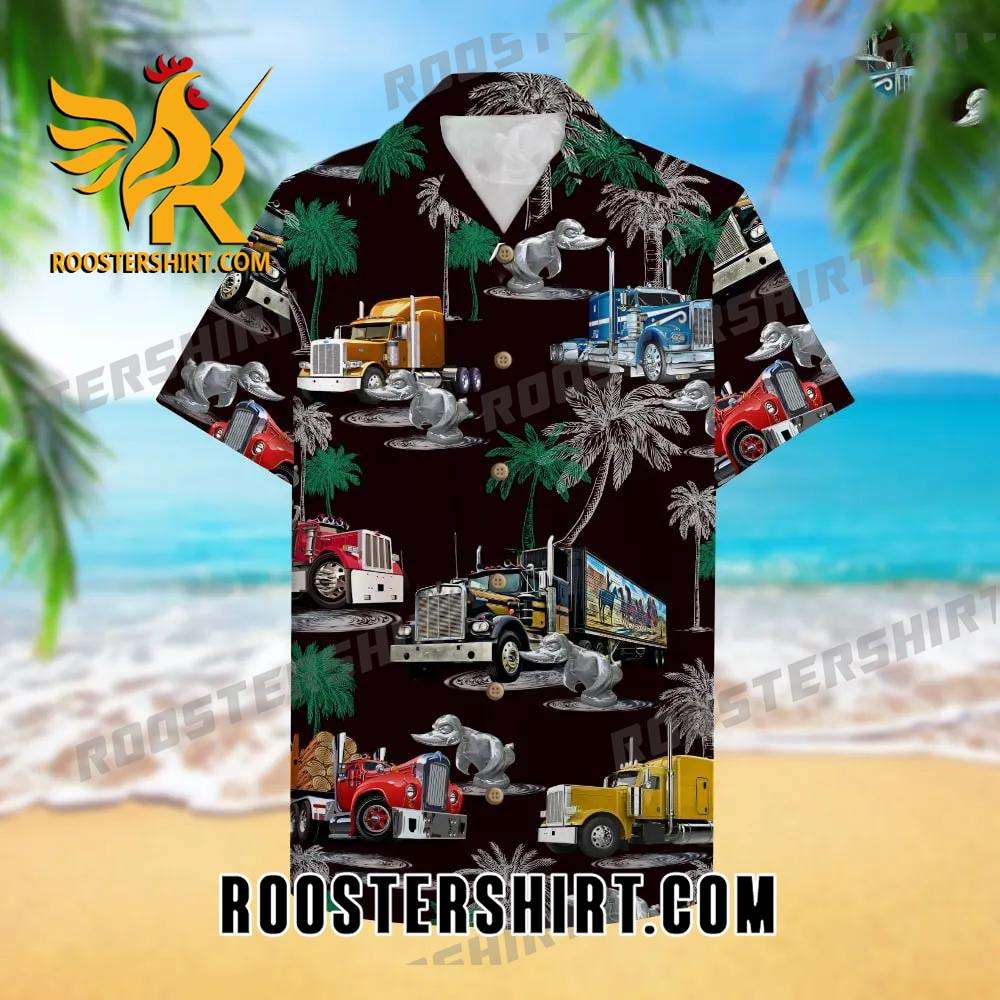 Quality Duck Truck Pattern Hawaiian Shirt Aloha Black Shirt For Trucker