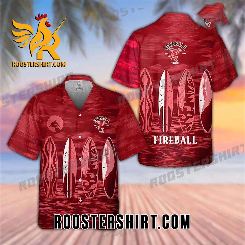 Quality Fireball Cinnamon Whisky All Over Print 3D Hawaiian Shirt - Red