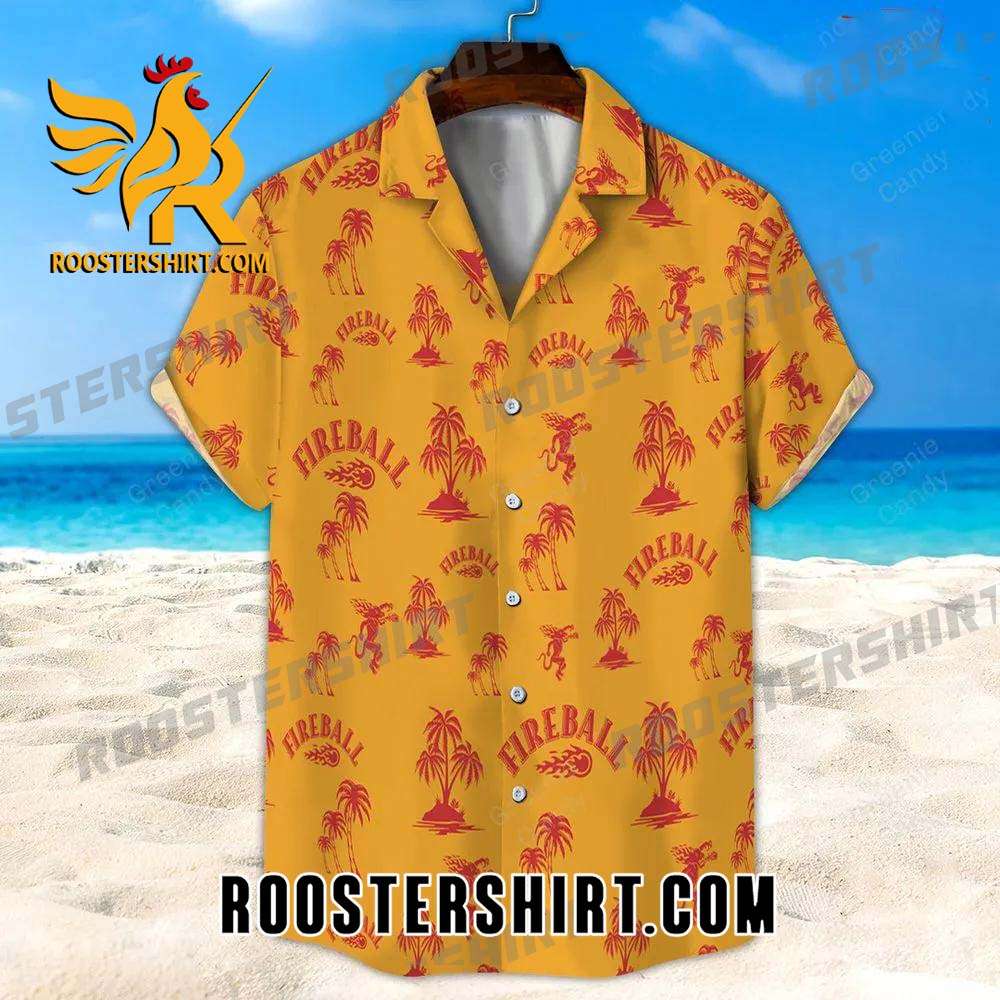 Quality Fireball Palm Tree All Over Print 3D Yellow Hawaiian Shirt