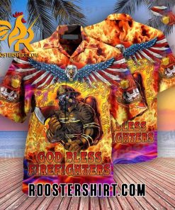 Quality Firefighter American Flag Flying Eagle Hawaiian Shirt