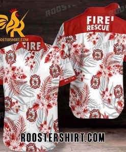 Quality Firefighter Fire Rescue Tropical Flower Hawaiian Shirt
